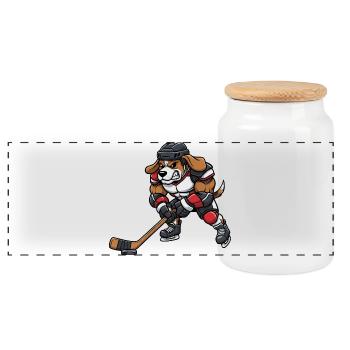 Cool Beagle Chien Joueur de Hockey sur Glace Master Sport - Boîte à biscuits avec couvercle en bois - blanc - Devant