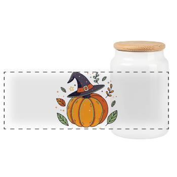 Citrouille Chapeau Sorcier Halloween - Boîte à biscuits avec couvercle en bois - blanc - Devant