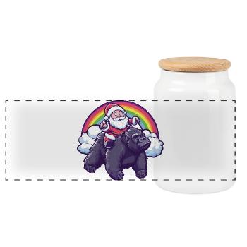 Gorilla Santa Claus Christmas - Panoramic Cookie Jar with Wooden Lid - white - Front