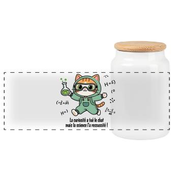 Curiosity has killed the cat, science... - Panoramic Cookie Jar with Wooden Lid - white - Front