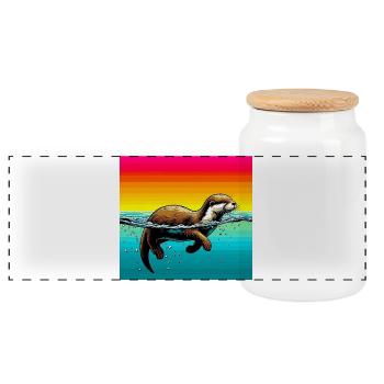 loutre - Boîte à biscuits avec couvercle en bois - blanc - Devant