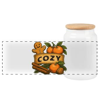 Cozy Winter Design - Panoramic Cookie Jar with Wooden Lid - white - Front