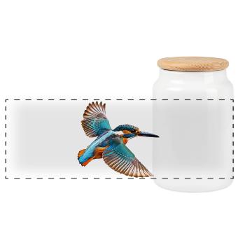 kingfishers - Panoramic Cookie Jar with Wooden Lid - white - Front