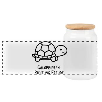 Turtle Saying | Gallop towards joy - Panoramic Cookie Jar with Wooden Lid - white - Front