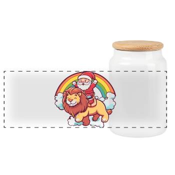 Löwe Weihnachtsmann Weihnachten - Panorama Keksdose mit Holzdeckel - Weiß - Vorne