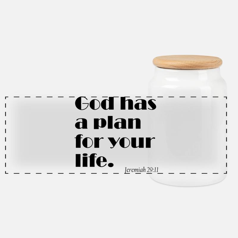 God Has a Plan for Your Life - Gottes Plan - Panorama Keksdose mit Holzdeckel - Weiß
