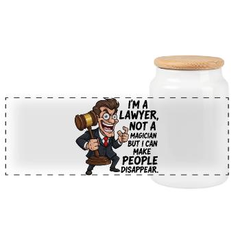 Lawyer Caricature with Funny Saying - Panoramic Cookie Jar with Wooden Lid - white - Front