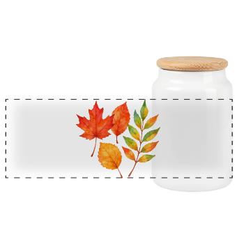 Autumn leaves in watercolour – soft & colourful - Panoramic Cookie Jar with Wooden Lid - white - Front