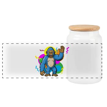 Colorful gorilla motif comic - Panoramic Cookie Jar with Wooden Lid - white - Front