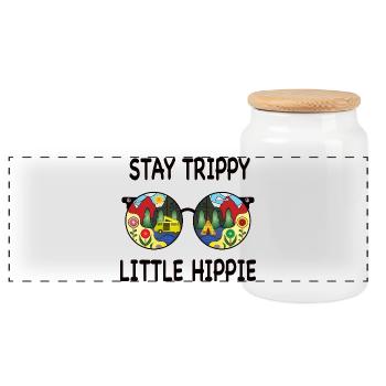 Stay Trippy Little Hippie Brillen - Panorama Keksdose mit Holzdeckel - Weiß - Vorne