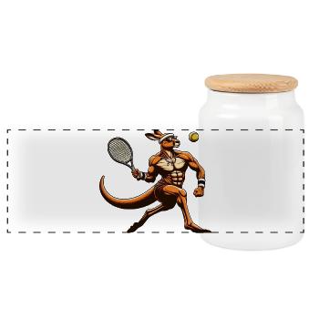 Tennis Kangourou Power Player Coup droit Smash - Boîte à biscuits avec couvercle en bois - blanc - Devant