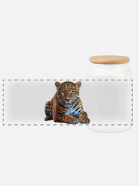Jaguar - Panorama Keksdose mit Holzdeckel - Weiß