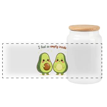 Süßes Avocado Design “I Feel So Empty Inside” - Panorama Keksdose mit Holzdeckel - Weiß - Vorne