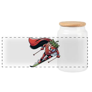 Strawberry Superhero Skiing Winter Fun - Panoramic Cookie Jar with Wooden Lid - white - Front