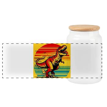 dinosaur - Panoramic Cookie Jar with Wooden Lid - white - Front