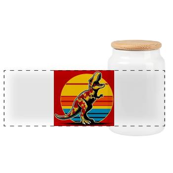 dinosaur - Panoramic Cookie Jar with Wooden Lid - white - Front
