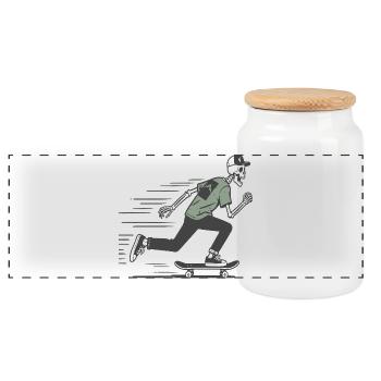 T-shirt squelette patineur – Cool streetwear design - Boîte à biscuits avec couvercle en bois - blanc - Devant