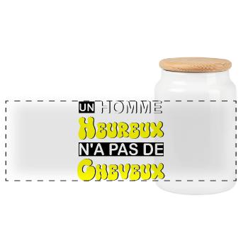 Un Homme heureux n'a pas de cheveux - Boîte à biscuits avec couvercle en bois - blanc - Devant