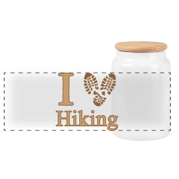 I Heart Hiking Camping Nature Walking - Panoramic Cookie Jar with Wooden Lid - white - Front