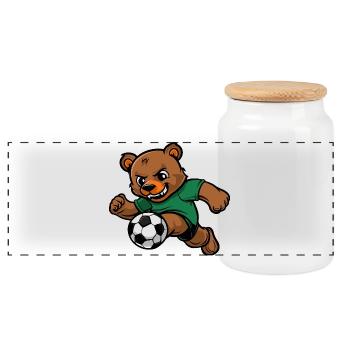 Bear Football - Panoramic Cookie Jar with Wooden Lid - white - Front