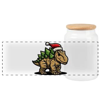 Dinosaur stegosaurus Christmas - Panoramic Cookie Jar with Wooden Lid - white - Front