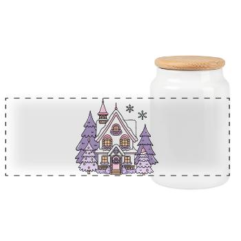 Pastell Weihnachts Haus – Süßes Winter Kinder - Panorama Keksdose mit Holzdeckel - Weiß - Vorne