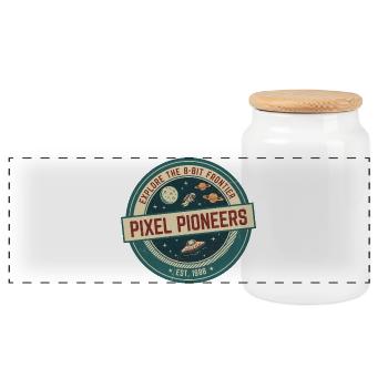 Pixel Pioneers Badge - Panoramic Cookie Jar with Wooden Lid - white - Front