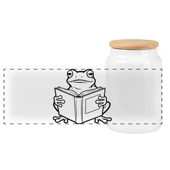 Lesender Frosch Cartoon Illustration - Panorama Keksdose mit Holzdeckel - Weiß - Vorne