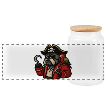 Pirate bouledogue avec perroquet chien drôle dessin animé - Boîte à biscuits avec couvercle en bois - blanc - Devant