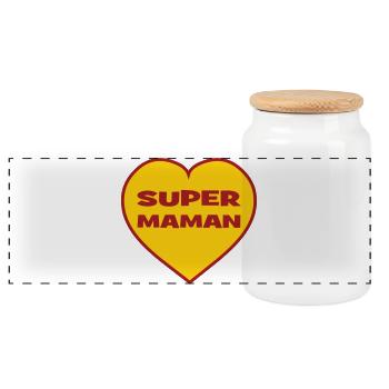 Super Mom - Mother's Day - Panoramic Cookie Jar with Wooden Lid - white - Front