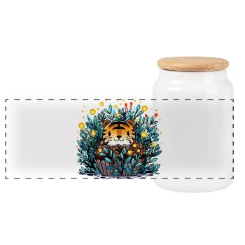 Tiger in a Flower Basket Cupcake - Panoramic Cookie Jar with Wooden Lid - white - Front