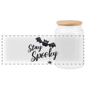 Stay Spooky Bat - Panoramic Cookie Jar with Wooden Lid - white - Front