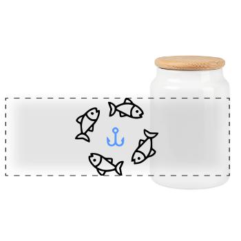 Fishing & Fishing | Petri Heil Hobby Logo - Panoramic Cookie Jar with Wooden Lid - white - Front