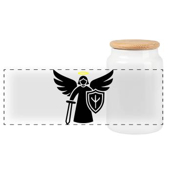 Warrior Angel Pictogram Shield - Panoramic Cookie Jar with Wooden Lid - white - Front