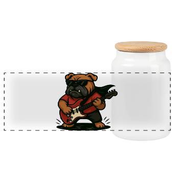 Rock Bulldog jouant de la guitare électrique dessin animé art - Boîte à biscuits avec couvercle en bois - blanc - Devant