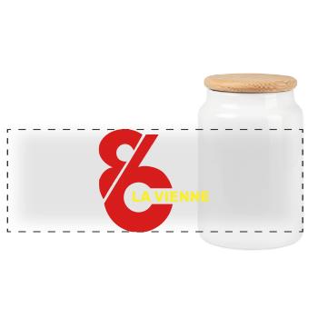 Vienne 86 Logo - Panorama Keksdose mit Holzdeckel - Weiß - Vorne