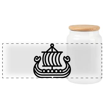 Viking Ship - Panoramic Cookie Jar with Wooden Lid - white - Front