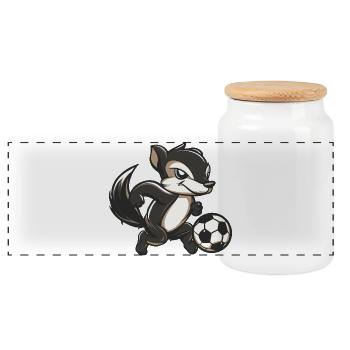 Stinktier mit Fußball Cartoon - Panorama Keksdose mit Holzdeckel - Weiß - Vorne