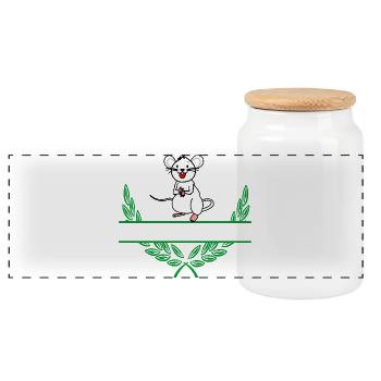 Mouse Laurel Wreath with Namespace - Panoramic Cookie Jar with Wooden Lid - white - Front