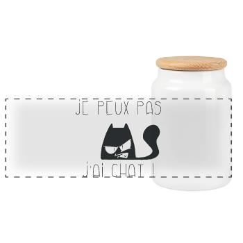 Je peux pas j'ai chat grognon - Boîte à biscuits avec couvercle en bois - blanc - Devant