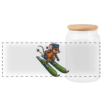 Escapade hivernale Skieur Souris Rat Skieur Concombre Escapade d’hiver - Boîte à biscuits avec couvercle en bois - blanc - Devant