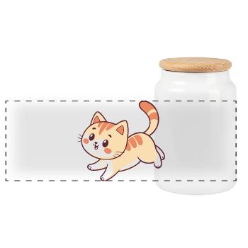 Happy Kitten Illustration - Panorama Keksdose mit Holzdeckel - Weiß - Vorne