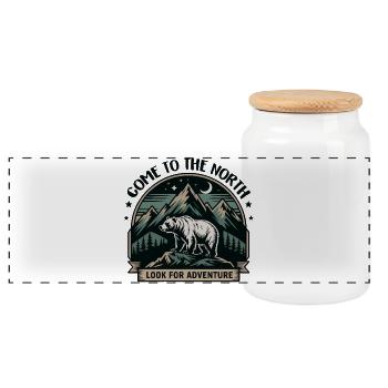 Northern Adventure Bear on the Mountain - Panoramic Cookie Jar with Wooden Lid - white - Front