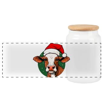Cows Christmas / Santa Claus Cow - Panoramic Cookie Jar with Wooden Lid - white - Front