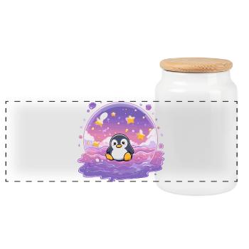 Pinguin im Sternensiegel - Panorama Keksdose mit Holzdeckel - Weiß - Vorne