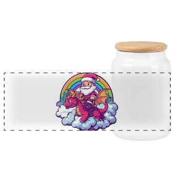 Drache Weihnachtsmann Weihnachten - Panorama Keksdose mit Holzdeckel - Weiß - Vorne
