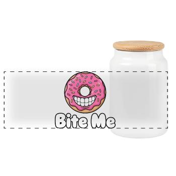 Bite Me Donut Grin - Panoramic Cookie Jar with Wooden Lid - white - Front