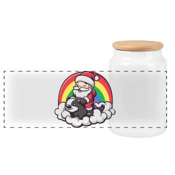Noël moufette Père Noël - Boîte à biscuits avec couvercle en bois - blanc - Devant