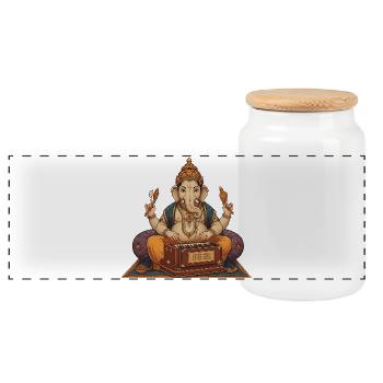 Ganesha Harmonium Kunst - Panorama Keksdose mit Holzdeckel - Weiß - Vorne