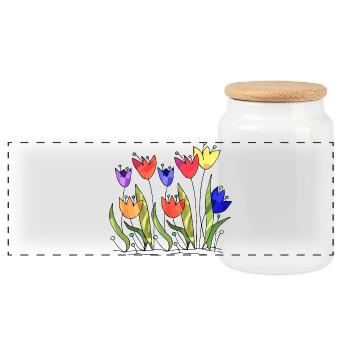 Fleur - Boîte à biscuits avec couvercle en bois - blanc - Devant